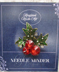 KINGSLAND NEEDLE MINDER ~ Holly Berries Enamel & Rhinestone Needle Minder, Needle Dock, Magnet, Needle Garage, Needleminder