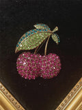BROOCH ~ Large Cherries (Red & Pink) Crystal Brooch ~ Gold Tone ~ Jewelry, Holidays, Great Gift Idea, Pin