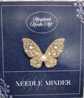 KINGSLAND NEEDLE MINDER ~ Beautiful Butterfly Needle Minder, Gold Tone, Needle Dock, Rhinestone, Magnet Needle Garage, Needleminder