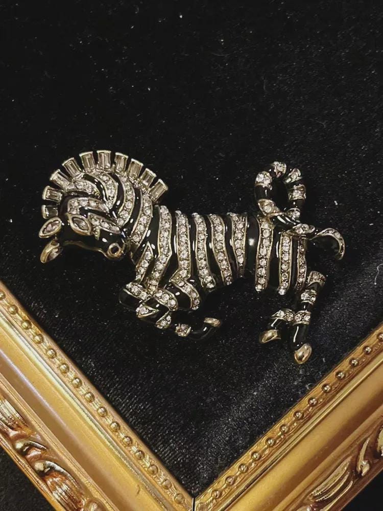 BROOCH ~ Zebra Crystal Brooch ~ Gold Tone ~ Jewelry, Holidays, Great Gift Idea, Pin