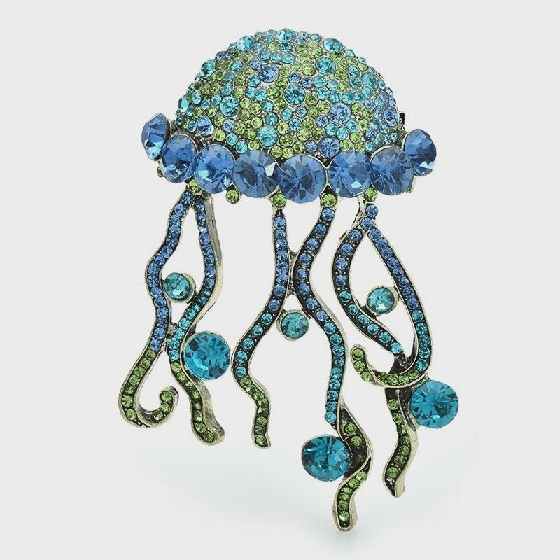 BROOCH ~ Jellyfish Crystal Brooch ~ Gold Tone ~ Jewelry, Holidays, Great Gift Idea, Pin