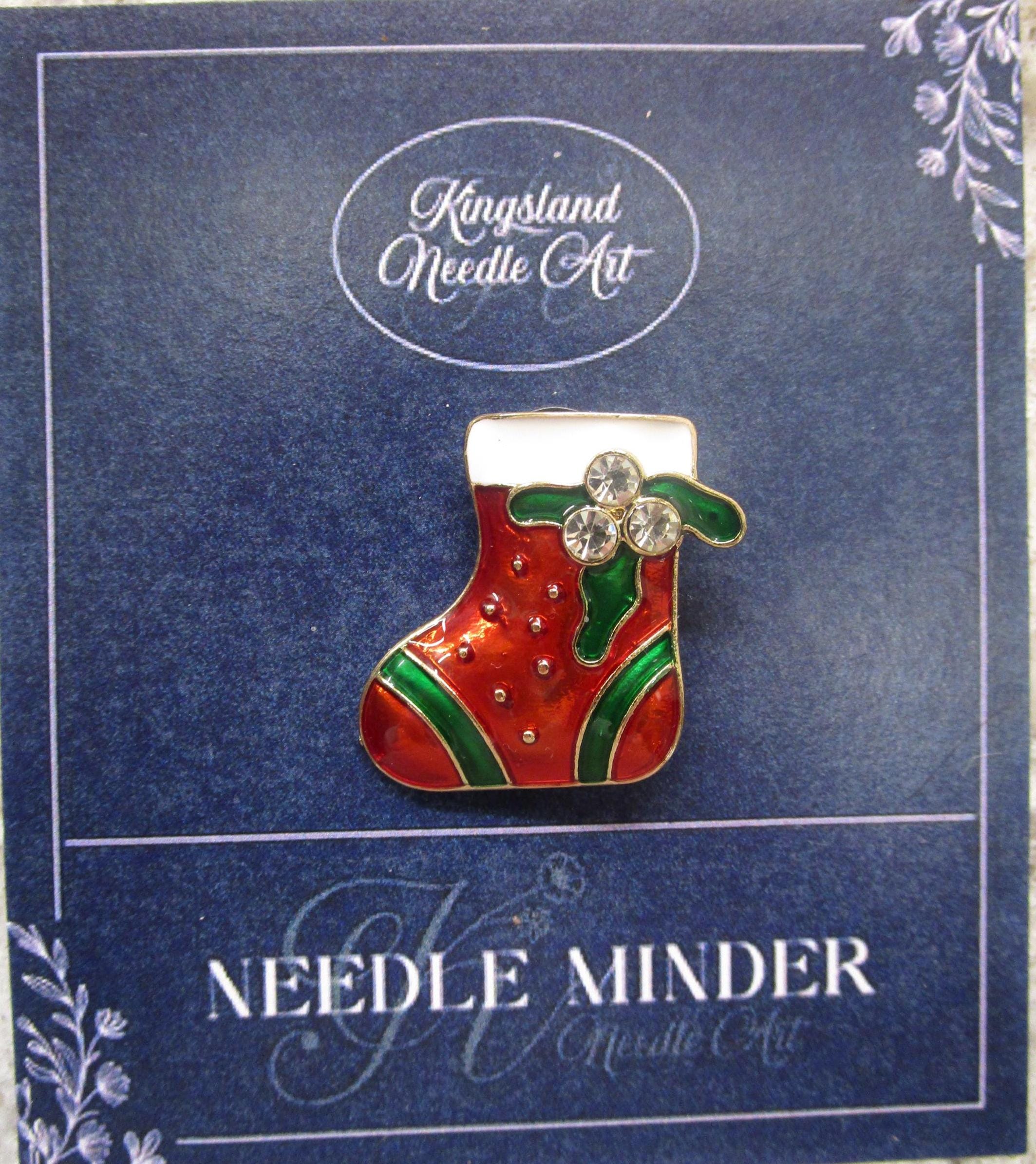 KINGSLAND NEEDLE MINDER ~ Christmas Stocking Needle Minder, Needle Dock, Swarovski Crystal, Enamel, Magnet, Needle Garage, Needleminder