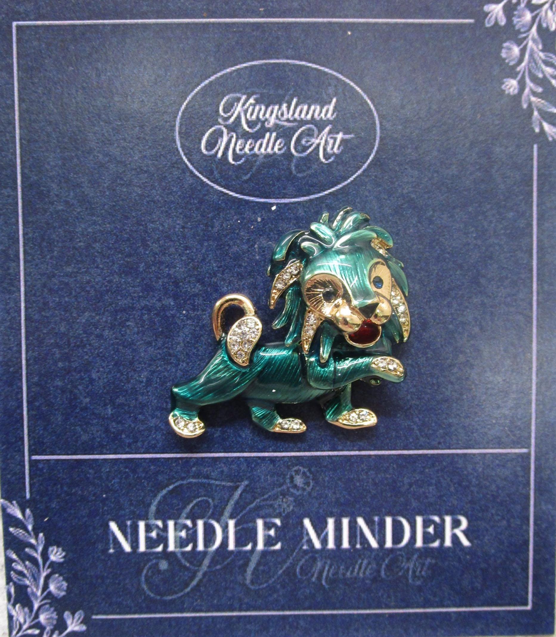 KINGSLAND NEEDLE MINDER ~ Lion Needle Minder, Needle Dock, Swarovski Crystal, Enamel, Magnet, Needle Garage, Needleminder