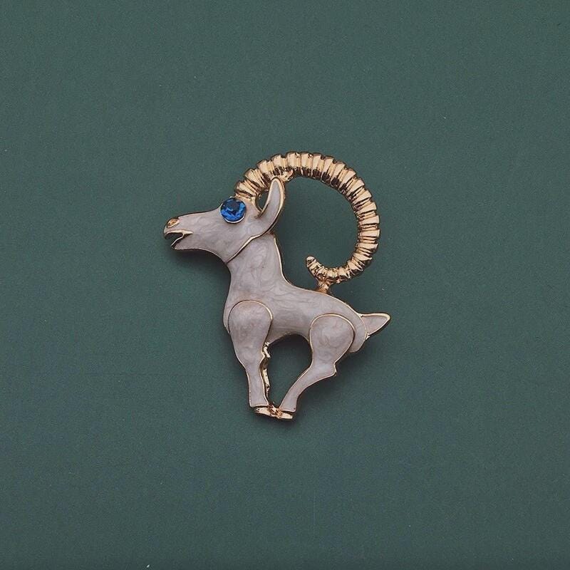 BROOCH ~ Ram Enamel Brooch ~ Gold Tone ~ Jewelry, Holidays, Great Gift Idea, Pin