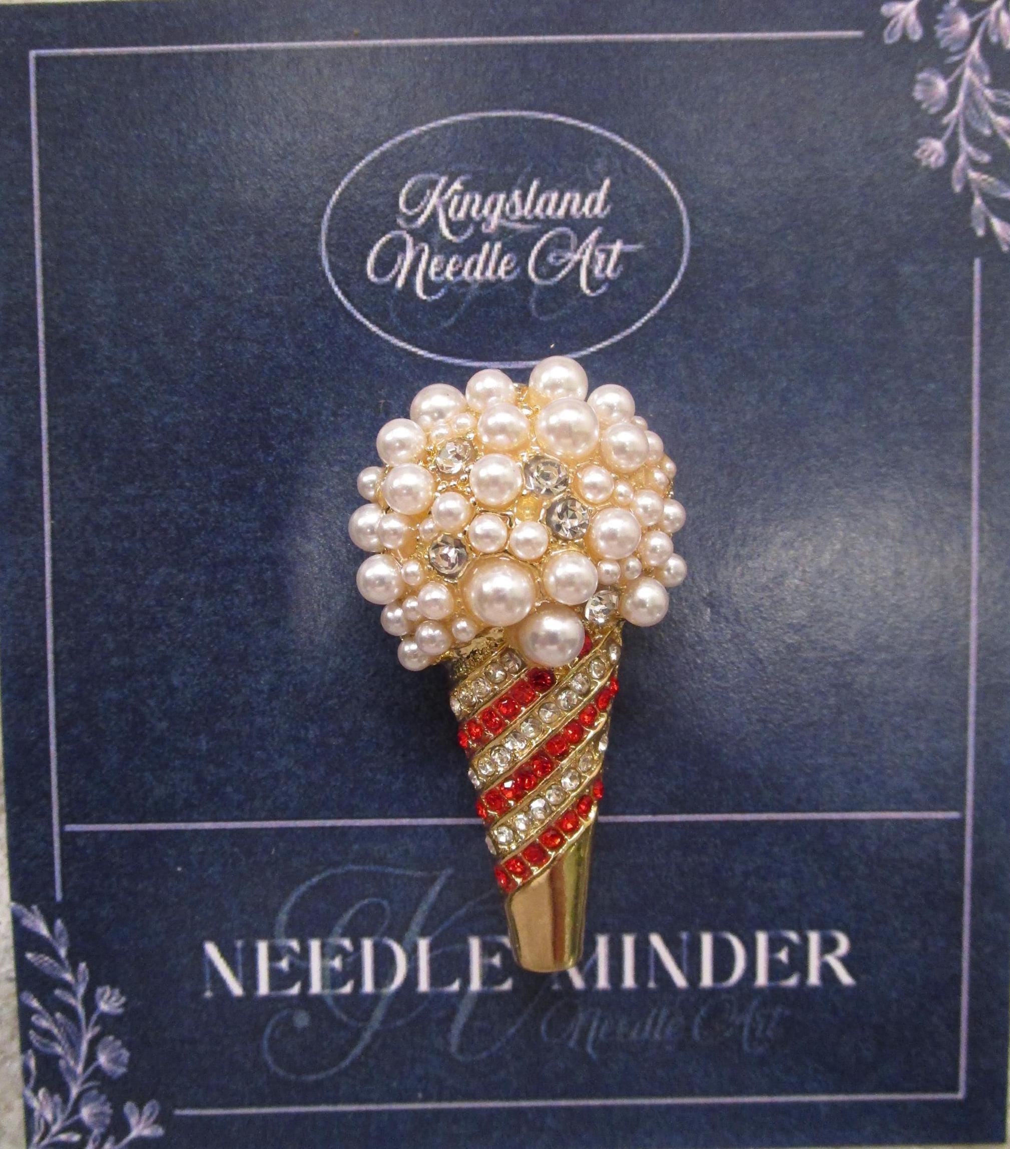 KINGSLAND NEEDLE MINDER ~ Ice Cream Cone Needle Minder, Needle Dock, Enamel, Rhinestones, Pearls, Magnet, Needle Garage, Needleminder