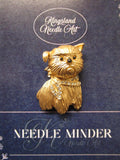 KINGSLAND NEEDLE MINDER ~ Terrier Dog Needle Minder, Gold Tone, Needle Dock, Enamel and Rhinestone, Magnet Needle Garage, Needleminder