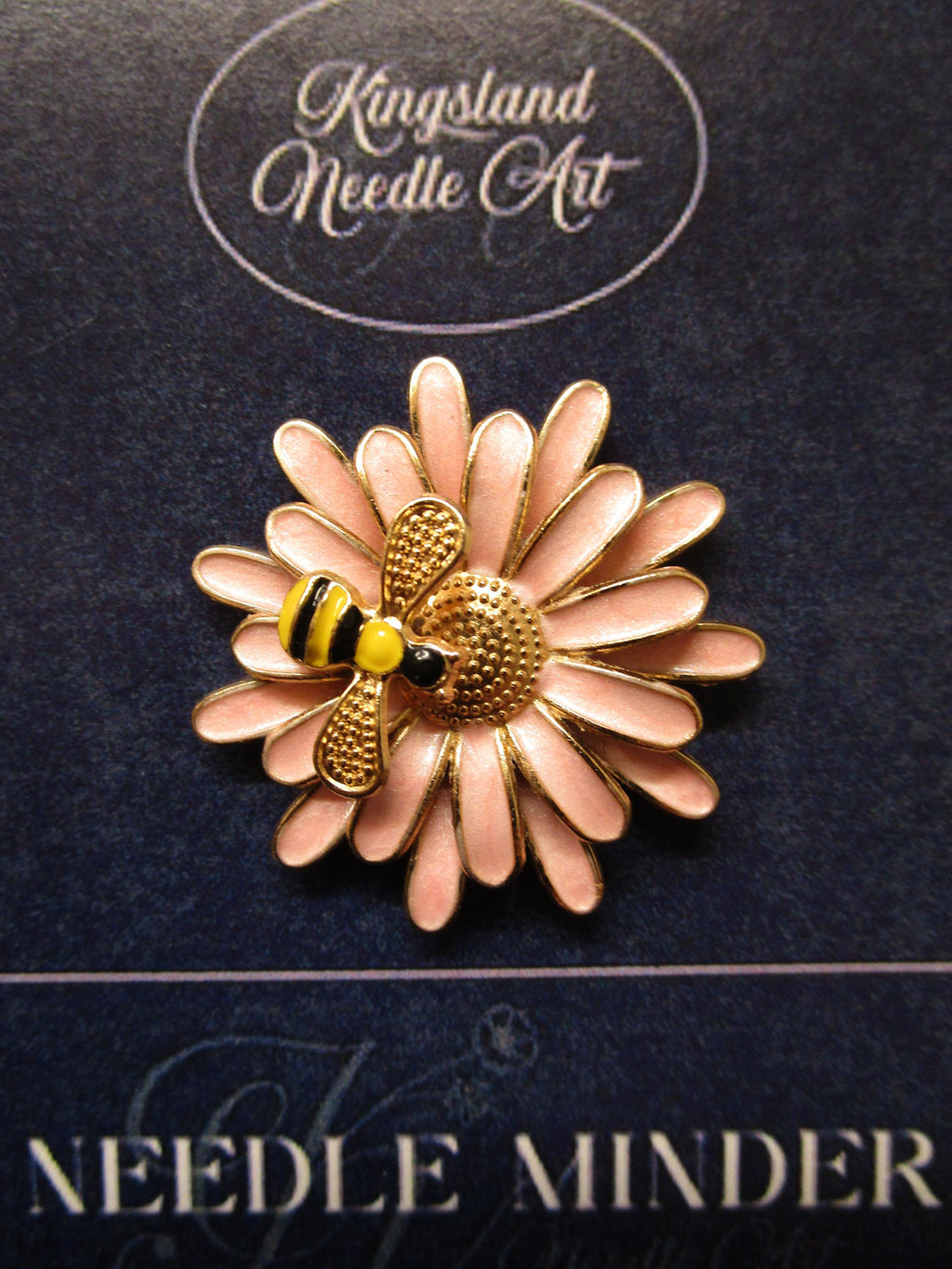 KINGSLAND NEEDLE MINDER ~ Pink Daisy Bee Needle Minder, Needle Dock, Enamel Magnet, Needle Garage, Needleminder