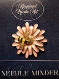 KINGSLAND NEEDLE MINDER ~ Pink Daisy Bee Needle Minder, Needle Dock, Enamel Magnet, Needle Garage, Needleminder
