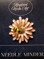 KINGSLAND NEEDLE MINDER ~ Pink Daisy Bee Needle Minder, Needle Dock, Enamel Magnet, Needle Garage, Needleminder