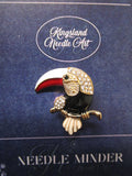 KINGSLAND NEEDLE MINDER ~ Toucan Parrot Needle Minder, Needle Dock, Enamel and Rhinestone, Magnet Needle Garage, Needleminder