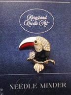 KINGSLAND NEEDLE MINDER ~ Toucan Parrot Needle Minder, Needle Dock, Enamel and Rhinestone, Magnet Needle Garage, Needleminder