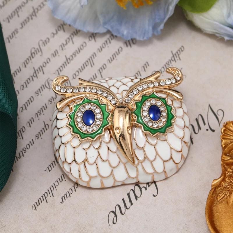BROOCH ~ Vintage-Style Owl Enamel & Crystal Brooch ~ Gold Tone ~ Jewelry, Holidays, Great Gift Idea, Pin