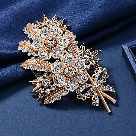 BROOCH ~ Beautiful Flower Brooch ~ Rhinestones, Pearlized Glass Pearls ~ Gold Tone ~ Jewelry, Holidays, Great Gift Idea, Pin