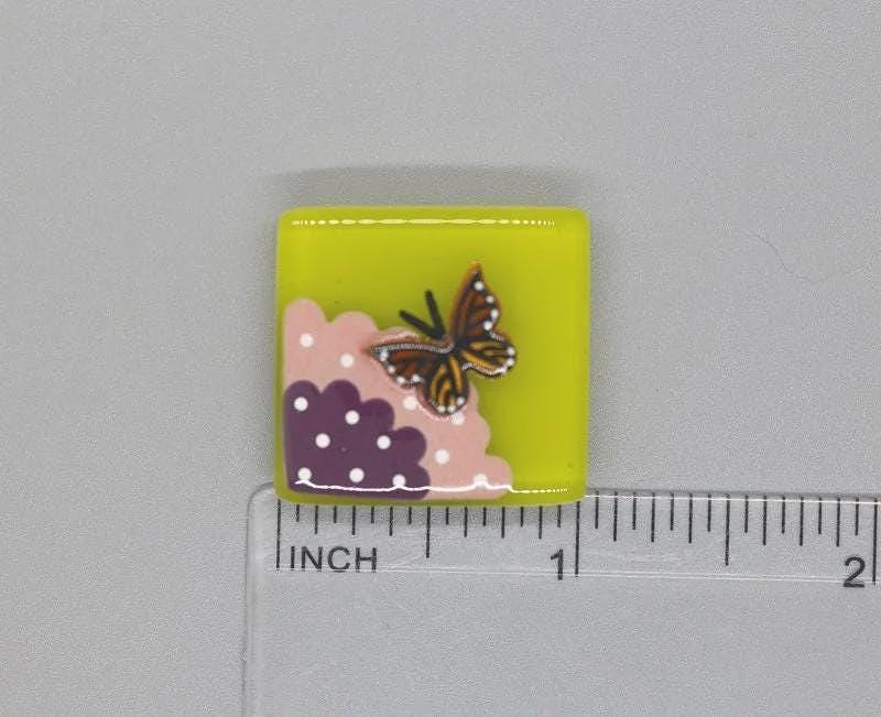 BEAU VERRE ART "Monarch Fused Glass Needle Minder"  Magnet  Needleminder  One-of-a-Kind  Handcrafted by Kelly