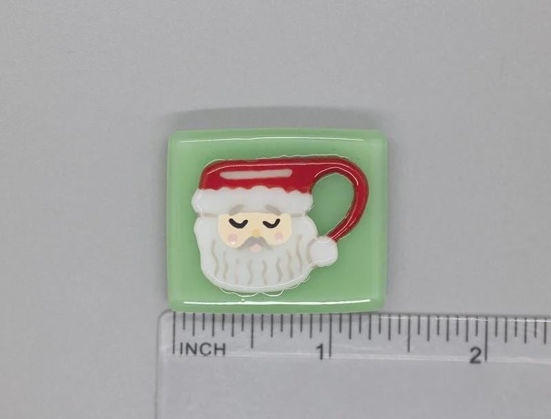 BEAU VERRE ART "Santa Mug Fused Glass Needle Minder"  Magnet  Needleminder  One-of-a-Kind  Handcrafted by Kelly