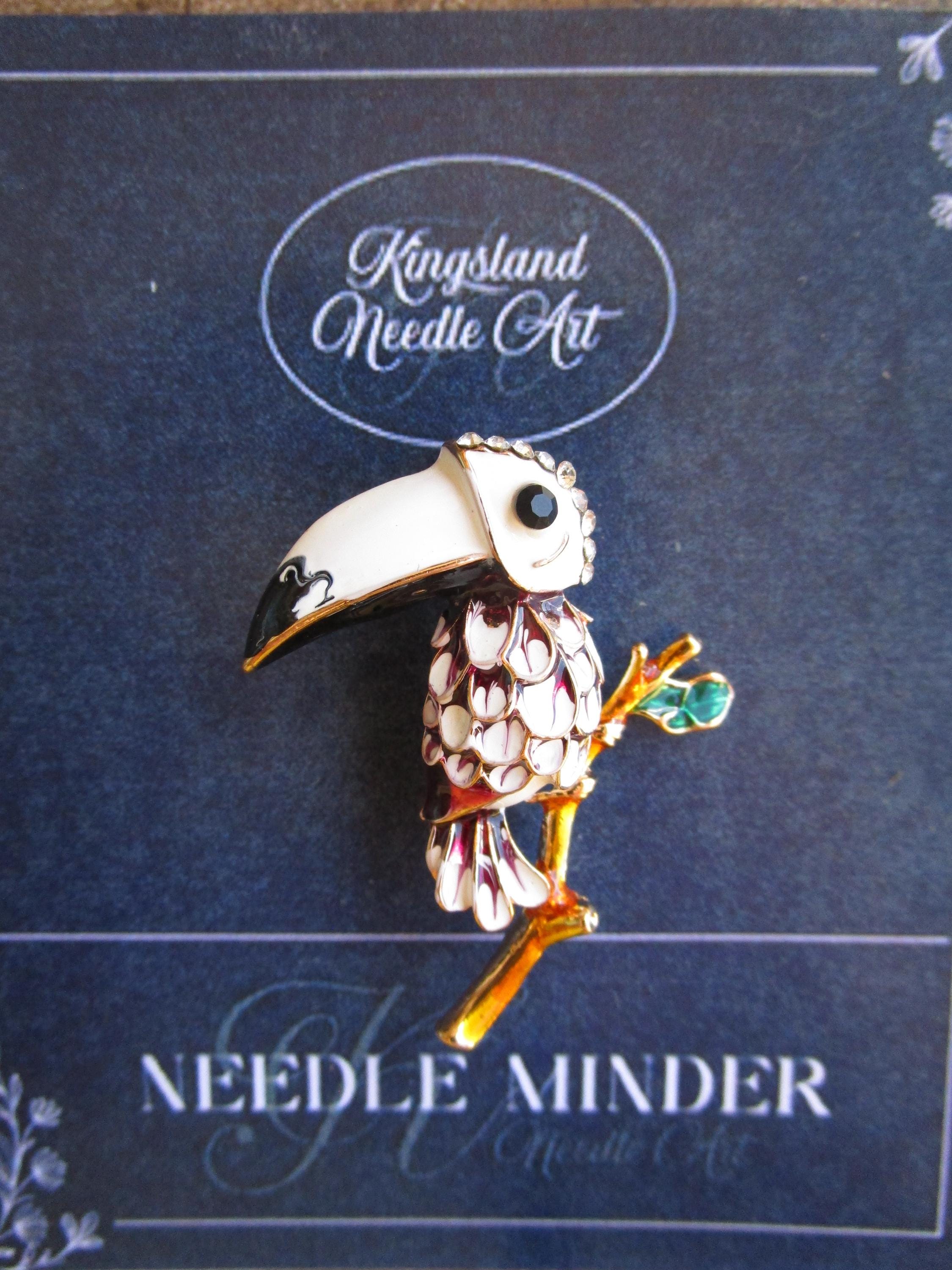 KINGSLAND NEEDLE MINDER ~ Parrot Needle Minder, Needle Dock, Swarovski Crystal Enamel Magnet, Needle Garage, Needleminder