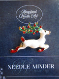 KINGSLAND NEEDLE MINDER ~ Christmas Reindeer Needle Minder, Needle Dock, Swarovski Crystal Enamel Magnet, Needle Garage, Needleminder