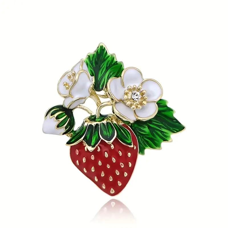 KINGSLAND NEEDLE MINDER ~ Red Strawberry Flowers Needle Minder, Needle Dock, Swarovski Crystal Enamel Magnet, Needle Garage, Needleminder