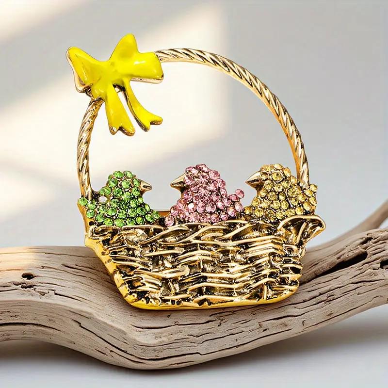 KINGSLAND NEEDLE MINDER ~ Basket of Chicks Needle Minder, Colorful Easter Basket, Needle Dock, Rhinestone and Enamel, Magnet, Needleminder