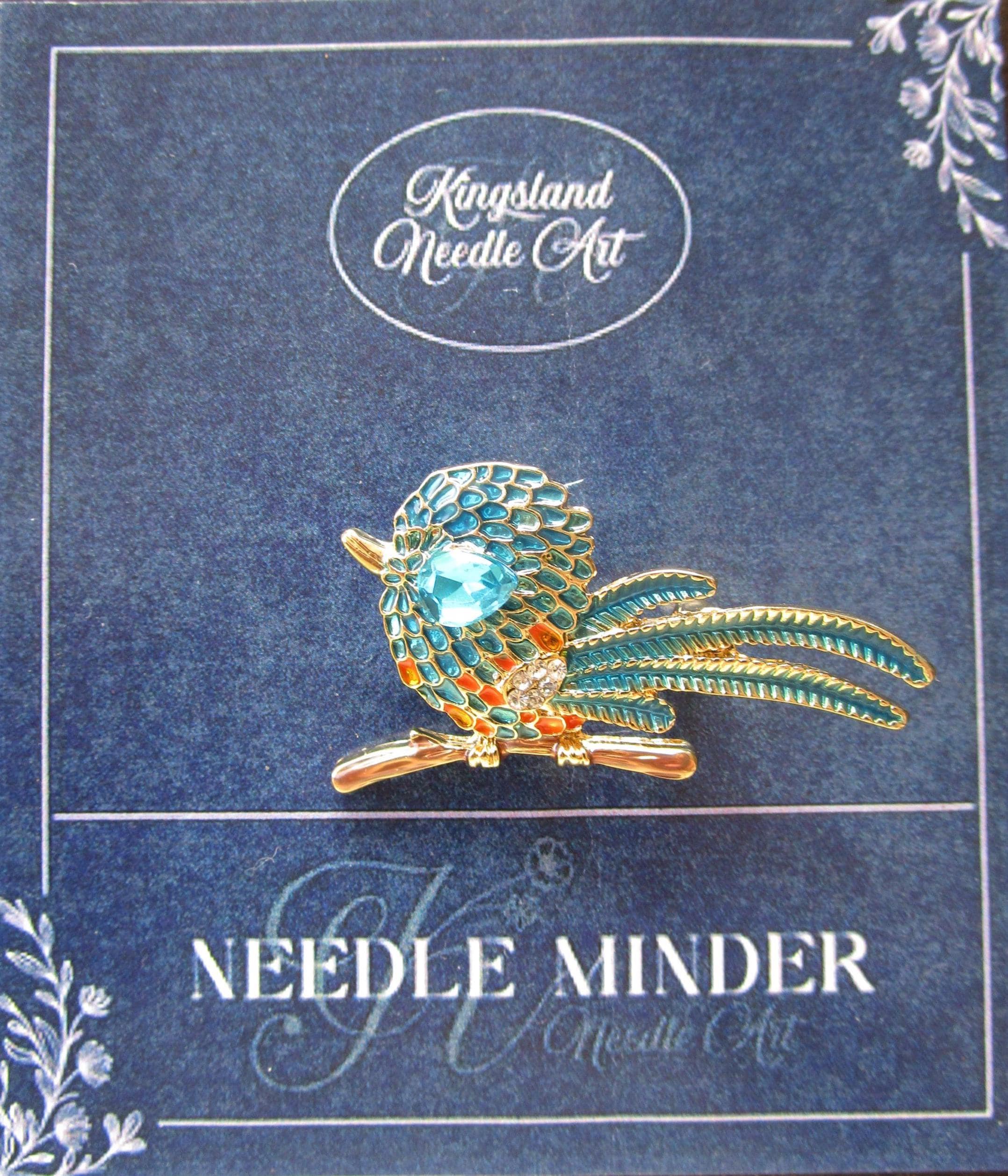 KINGSLAND NEEDLE MINDER ~ Teal & Orange Bird Needle Minder, Needle Dock, Swarovski Crystal Enamel Magnet, Needle Garage, Needleminder