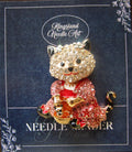 KINGSLAND NEEDLE MINDER ~ Pink Floral Dress Kitty Cat Needle Minder, Needle Dock, Needle Nanny, Magnet, Needle Garage, Needleminder