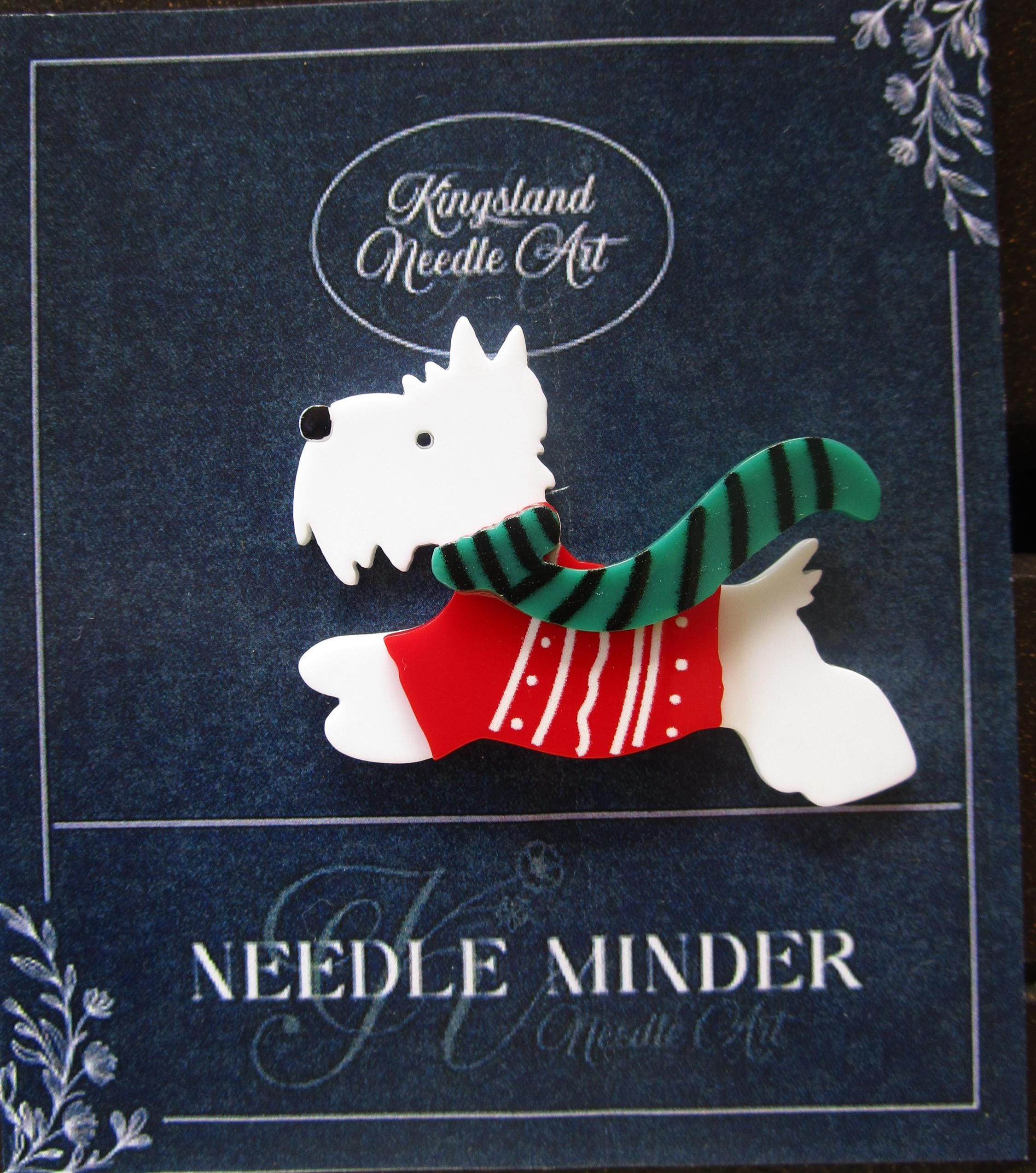 KINGSLAND NEEDLE MINDER ~ White Scottie Dog Acrylic Needle Minder, Needle Dock, Multi-Dimensional, Magnet, Needle Garage, Needleminder