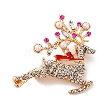 BROOCH ~ Christmas Deer ~ Gold Tone Enamel, Faux Pearls, and Crystals ~ Jewelry, Holidays, Christmas, Great Gift Idea, Pin