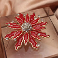BROOCH ~ Stunning Red Poinsettia Flower ~ Gold Tone Enamel and Crystals ~ Jewelry, Holidays, Christmas, Great Gift Idea, Pin