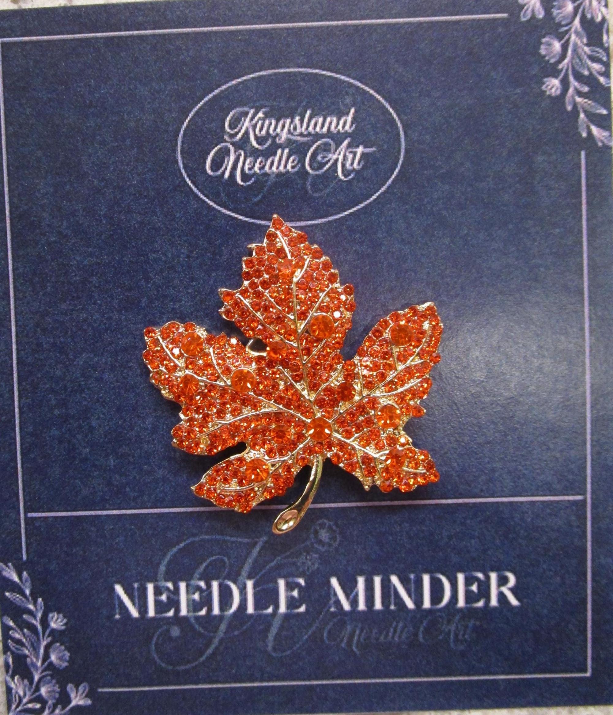 KINGSLAND NEEDLE MINDER ~ Maple Leaf Needle Minder, Needle Dock, Encrusted Rhinestones, Magnet, Needle Garage, Needleminder