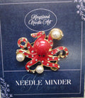 KINGSLAND NEEDLE MINDER ~ Red Pearl Octopus Needle Minder, Needle Dock, Swarovski Crystal Enamel Magnet, Needle Garage, Needleminder
