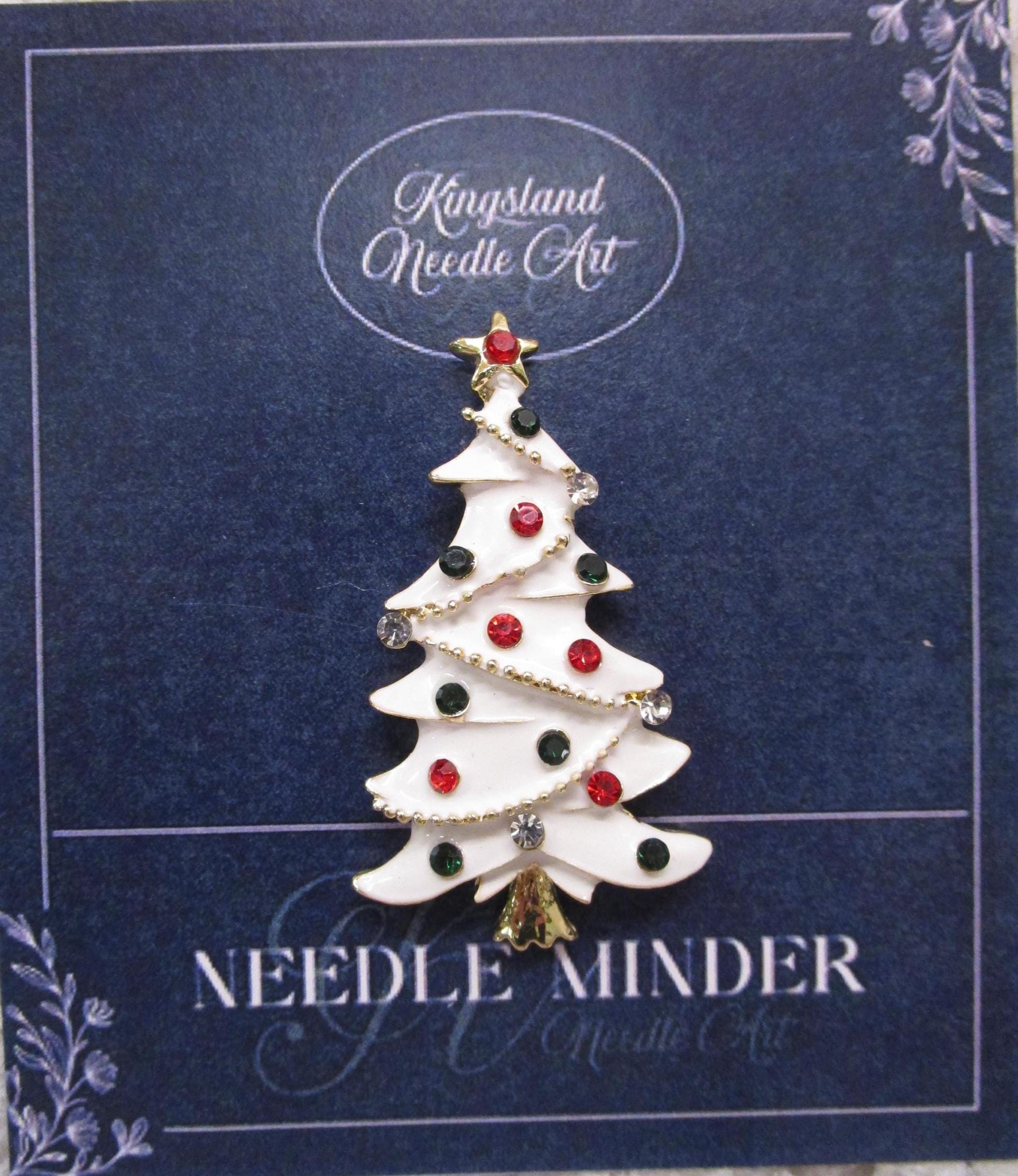 KINGSLAND NEEDLE MINDER ~ White Christmas Tree Needle Minder, Needle Dock, Swarovski Crystal Enamel Magnet, Needle Garage, Needleminder