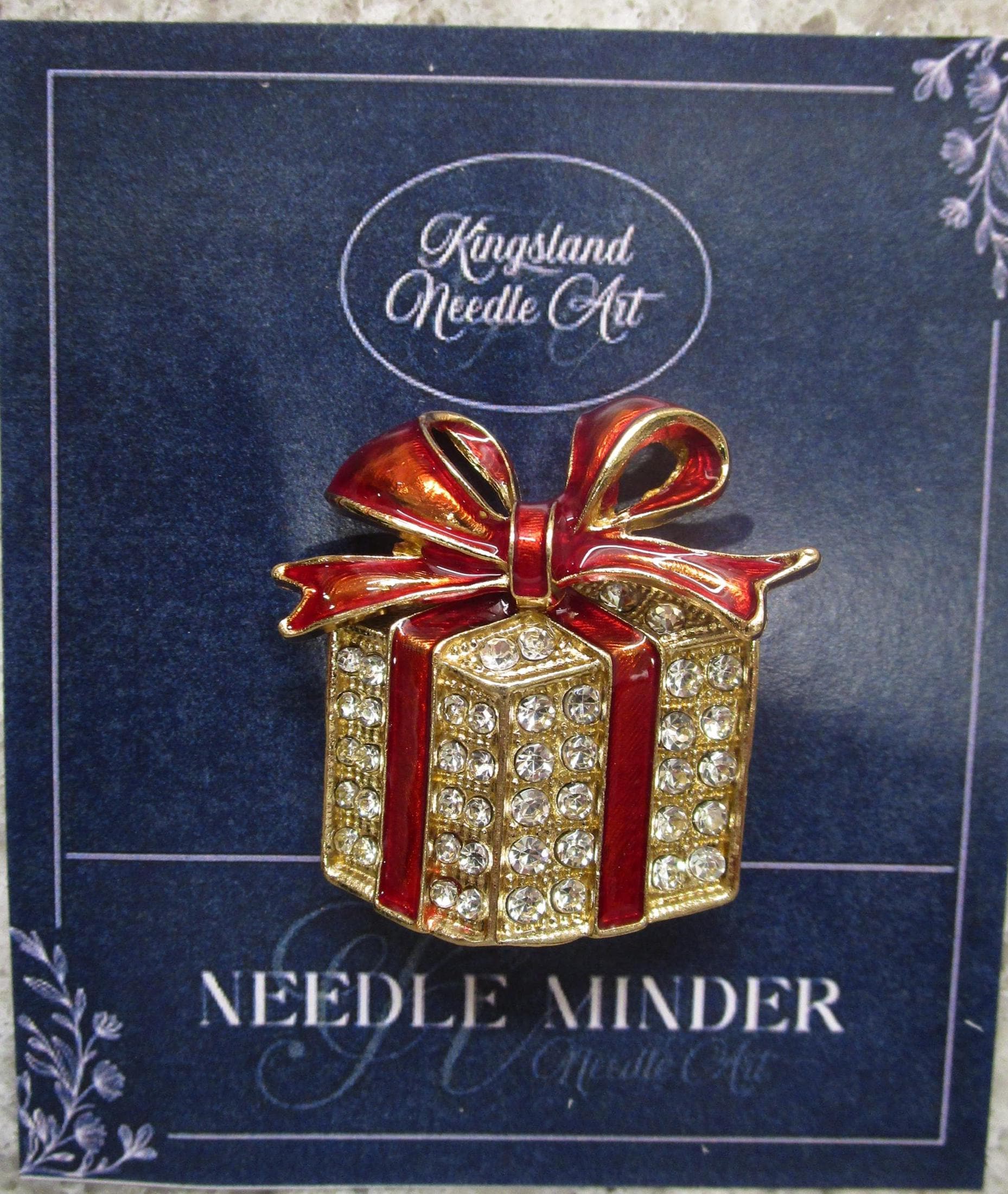 KINGSLAND NEEDLE MINDER ~ Christmas Gift Needle Minder, Needle Dock, Needle Nanny, Crystal, Enamel, Needle Garage, Needleminder