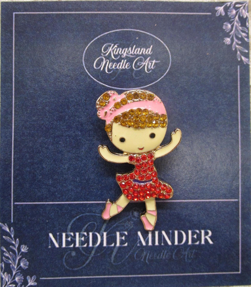 KINGSLAND NEEDLE MINDER ~ Little Ballerina Needle Minder, Gold Tone, Needle Dock, Rhinestone and enamel finish, Magnet, Needleminder