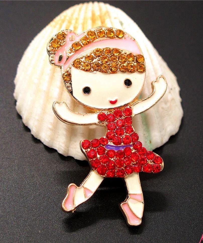 KINGSLAND NEEDLE MINDER ~ Little Ballerina Needle Minder, Gold Tone, Needle Dock, Rhinestone and enamel finish, Magnet, Needleminder