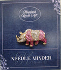 KINGSLAND NEEDLE MINDER ~ Pink Rhino Needle Minder, Gold Tone, Needle Dock, Rhinestone, Magnet Needle Garage, Needleminder