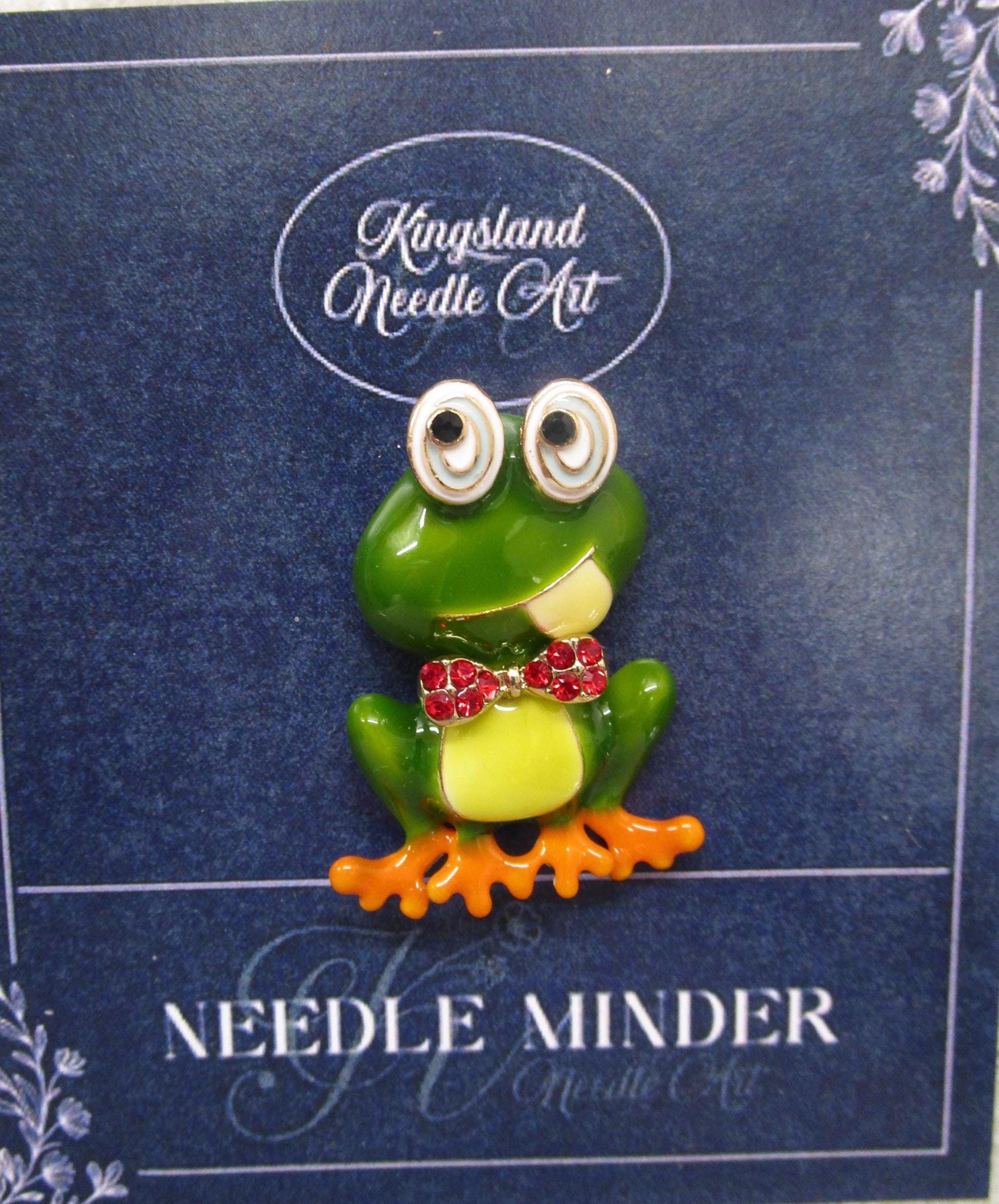 KINGSLAND NEEDLE MINDER ~ Goofy Frog Needle Minder, Needle Dock, Swarovski Crystal, Enamel, Magnet, Needle Garage, Needleminder