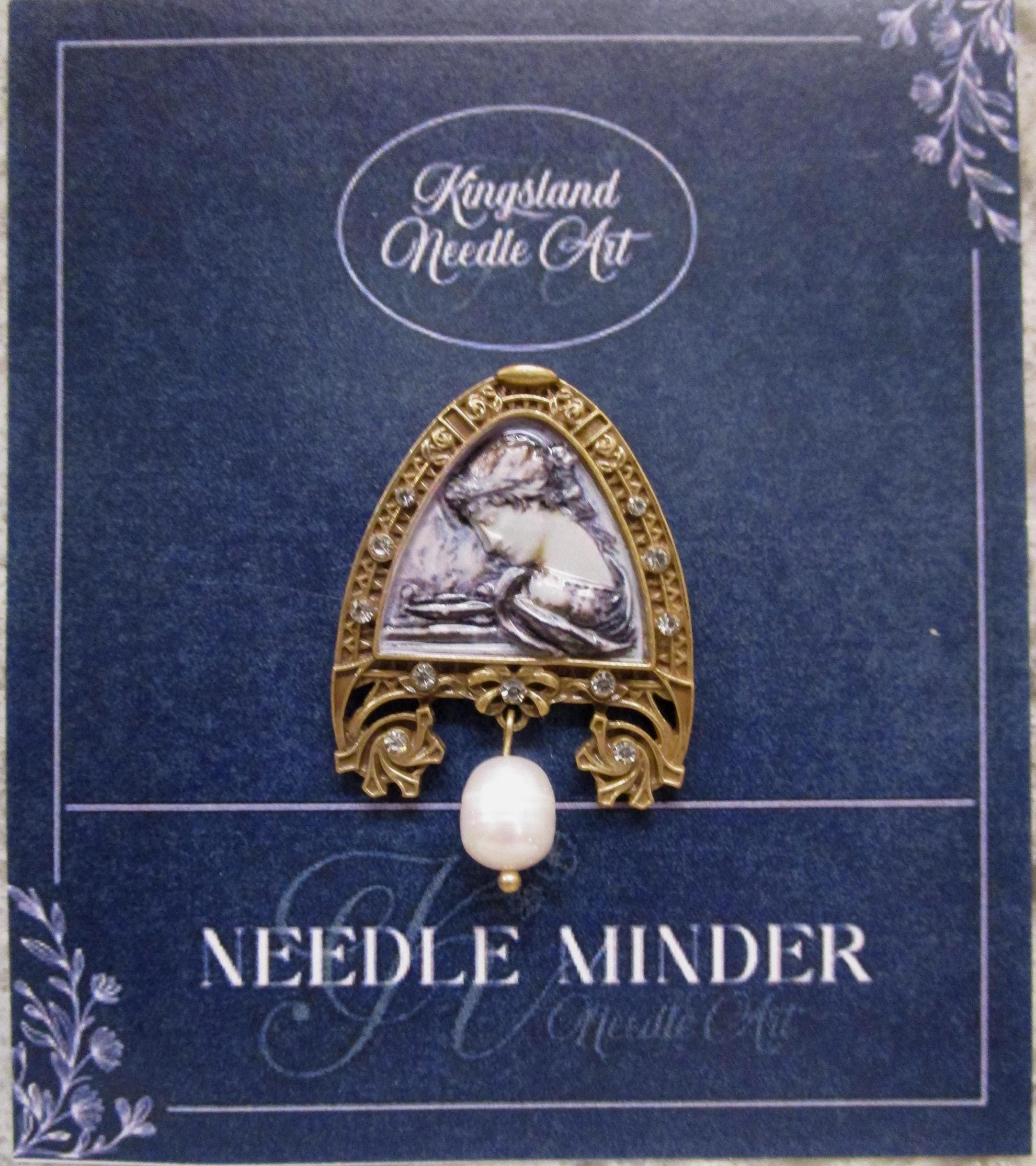 KINGSLAND NEEDLE MINDER ~ Portrait Needle Minder, Needle Dock, Enamel and Rhinestone, Magnet Needle Garage, Needleminder