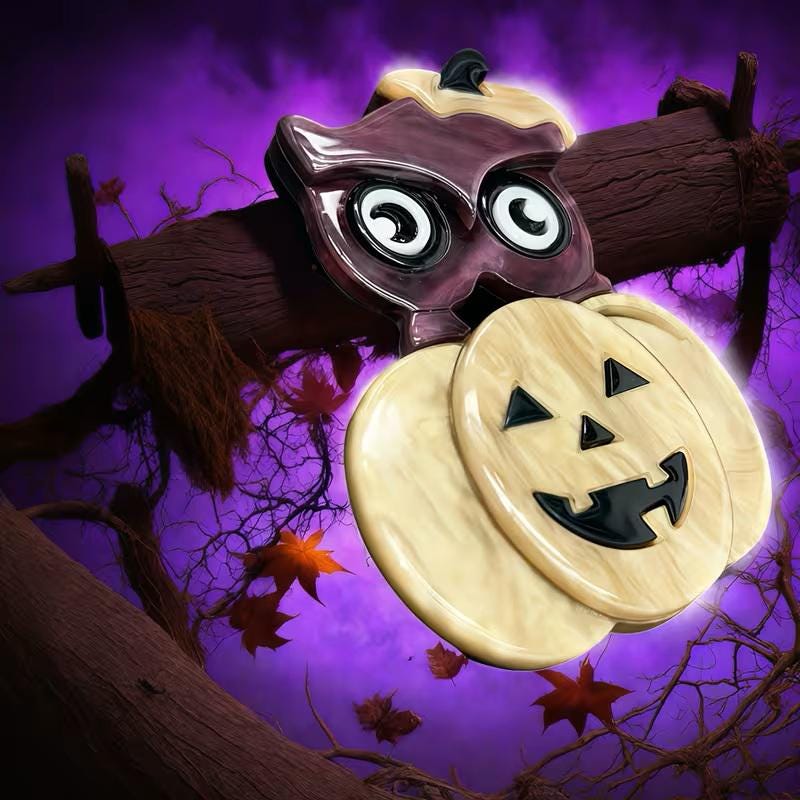 KINGSLAND NEEDLE MINDER ~ Pumpkin & Owl Acrylic Needle Minder, Needle Dock, Multi-Dimensional, Magnet, Needle Garage, Needleminder