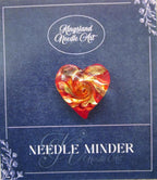 KINGSLAND NEEDLE MINDER ~ Murano Glassl Heart ~ Murano Glass Lampwork, Red Gold Aventurina Swirl, Needle Dock, Needleminder,