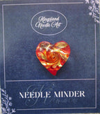 KINGSLAND NEEDLE MINDER ~ Murano Glassl Heart ~ Murano Glass Lampwork, Red Gold Aventurina Swirl, Needle Dock, Needleminder,