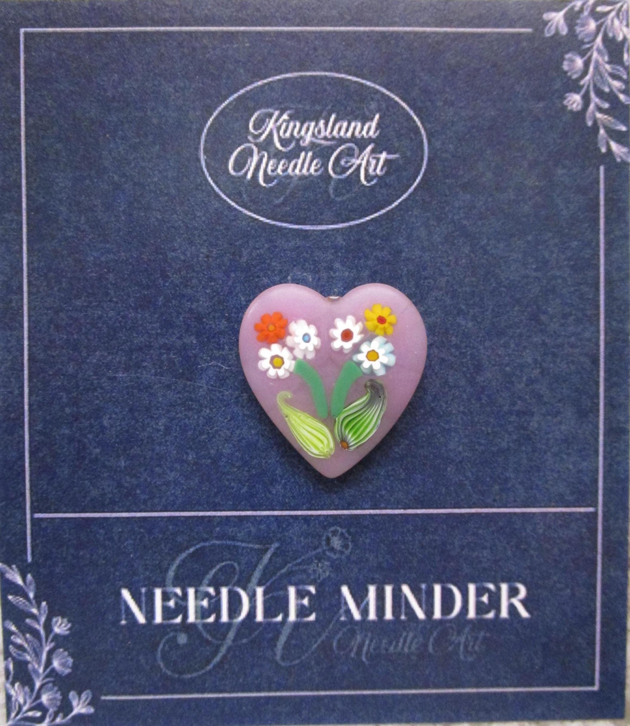 KINGSLAND NEEDLE MINDER ~ Millefiori Murano Glass ~ Light Pink Flower Bouquet Heart Transparent, Needle Dock, Needleminder