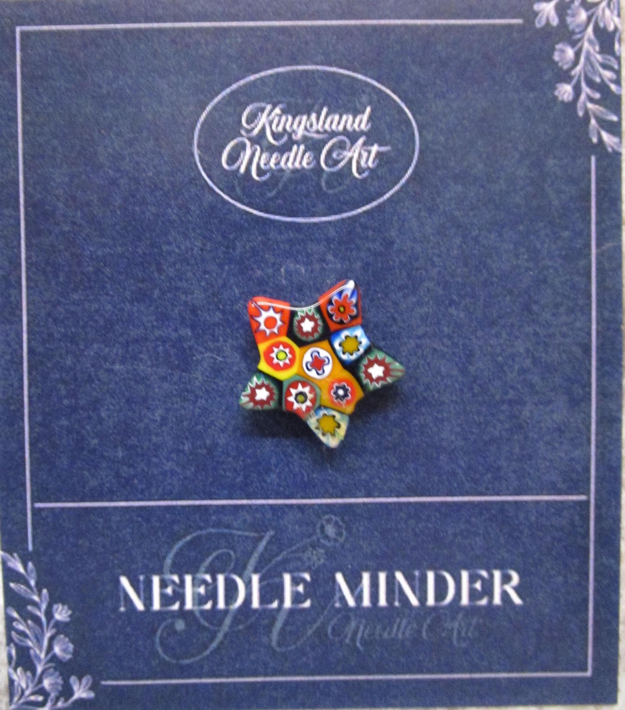 KINGSLAND NEEDLE MINDER ~ Fused Murano Glass Millefiori Star ~ Multi-Color, Needle Dock, Needleminder