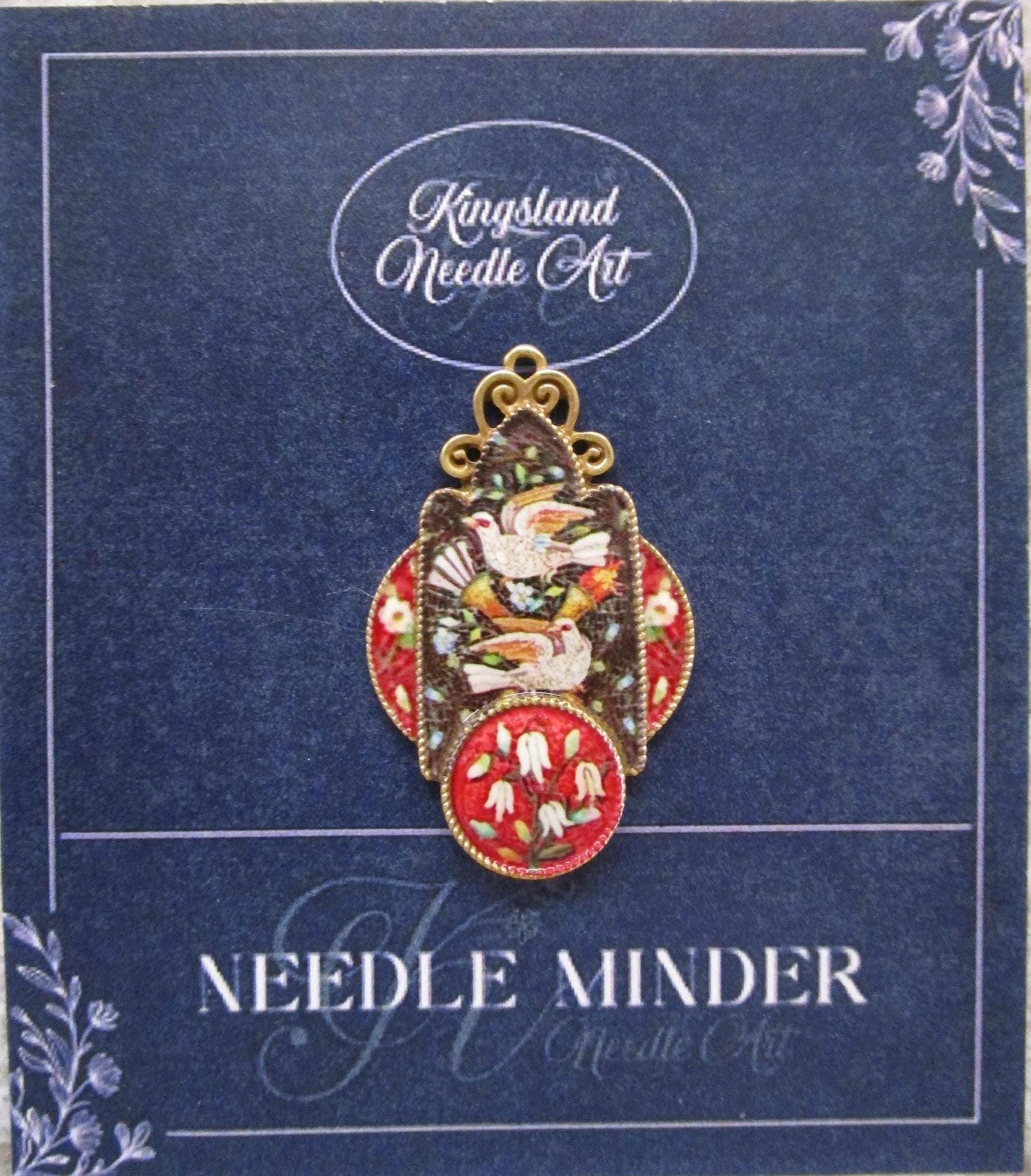 KINGSLAND NEEDLE MINDER ~ Vintage Style Floral & Birds Needle Minder, Needle Dock, Enamel, Magnet, Needle Garage, Needleminder