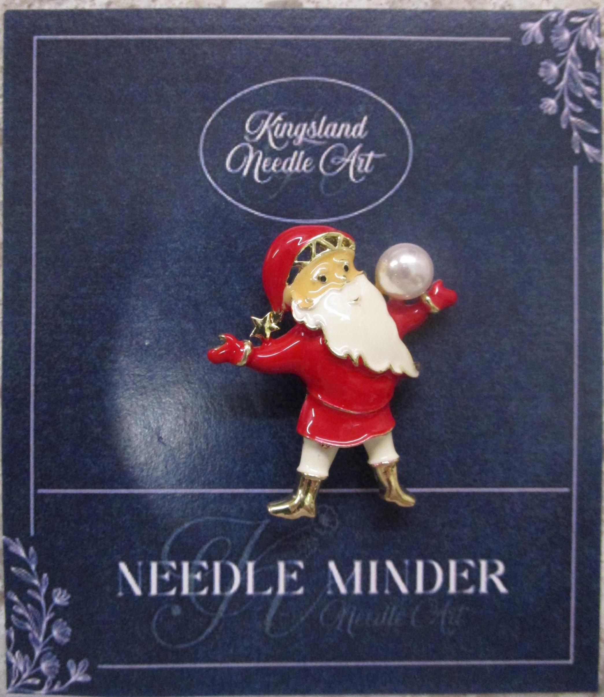 KINGSLAND NEEDLE MINDER ~ Christmas Santa Claus Needle Minder, Needle Dock, Inlaid Swarovski Crystals, Enamel, Magnet, Needleminder