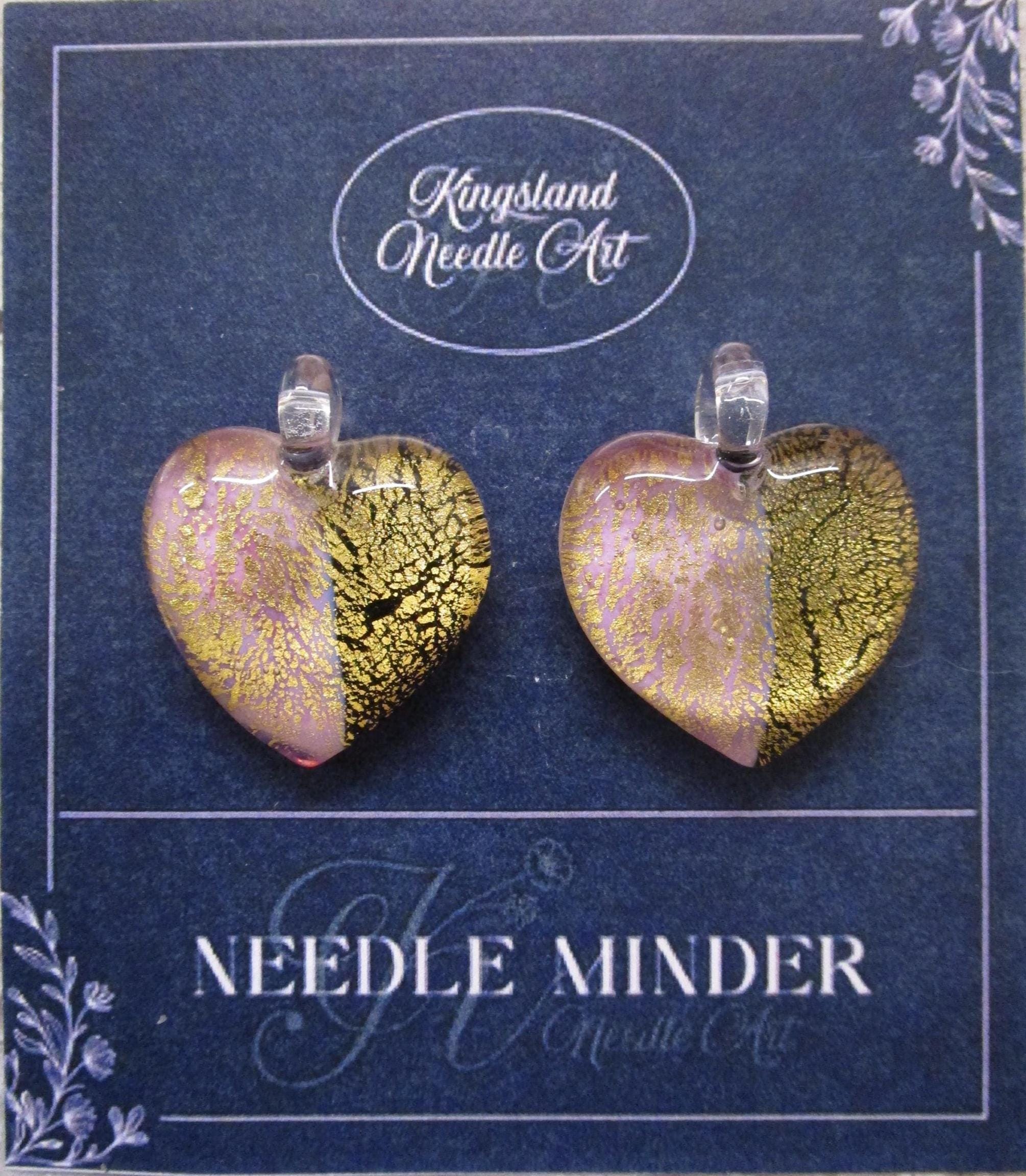 KINGSLAND NEEDLE MINDER ~ Black and Amethyst 24kt Foil Bicolor Heart ~ Murano Glass Lampwork, Venetian Glass, Needle Dock, Needleminder