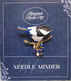 KINGSLAND NEEDLE MINDER ~ Black Cap Chickadee Bird Needle Minder, Needle Dock, Sparkling Rhinestones, Enamel, Magnet, Needleminder