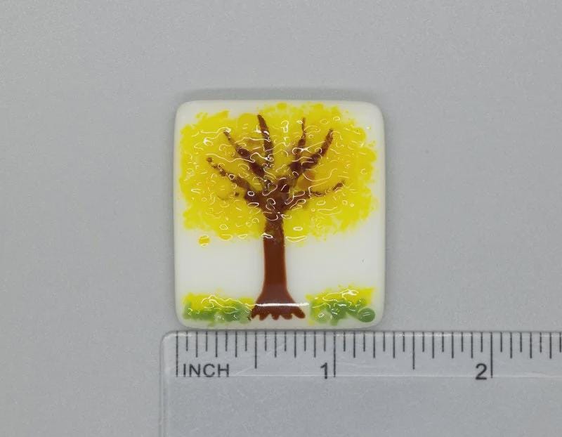 BEAU VERRE ART "Autumn Tree Fused Glass Needle Minder"  Magnet  Needleminder  One-of-a-Kind  Handcrafted 7120
