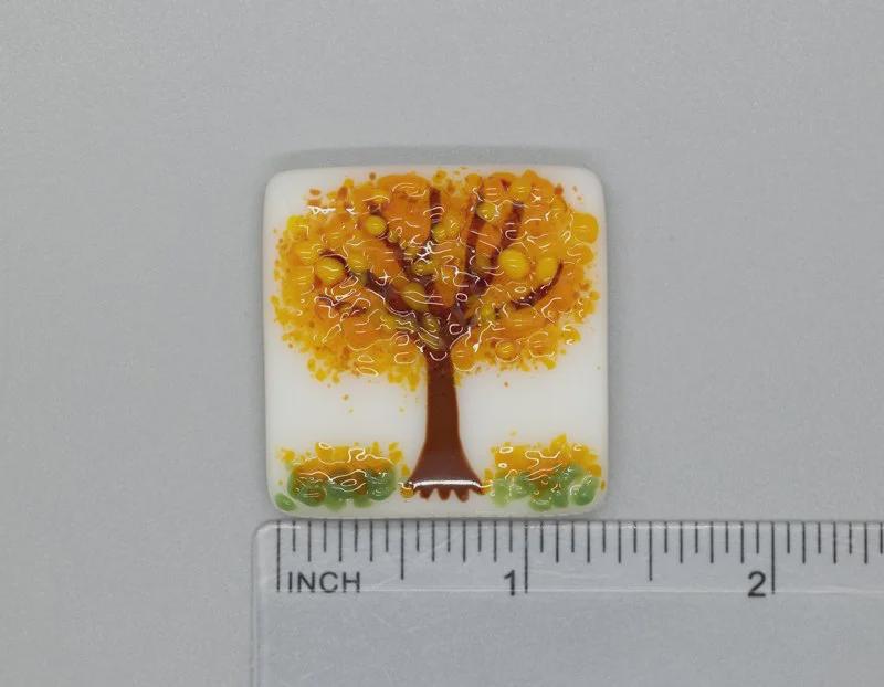 BEAU VERRE ART "Autumn Tree Fused Glass Needle Minder"  Magnet  Needleminder  One-of-a-Kind  Handcrafted 7117