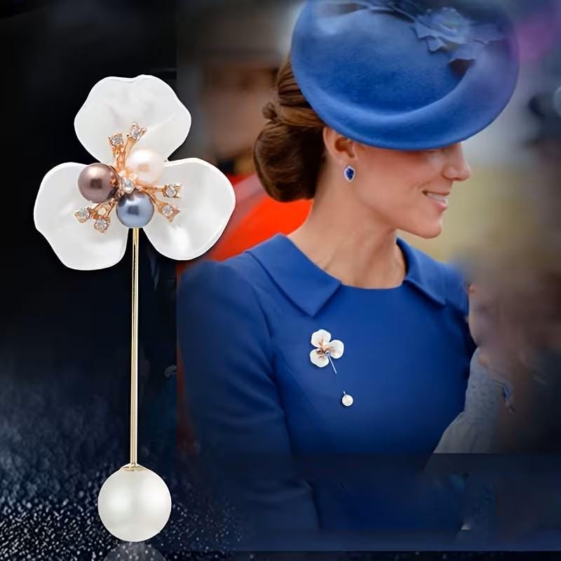 BROOCH ~ Beautiful Floral Brooch ~ 14K Gold Plated Clover Pin w Imitation Pearls & Synthetic Gemstones ~ Jewelry, Holidays, Great Gift Idea!