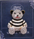 KINGSLAND NEEDLE MINDER ~ Sweater Teddy Bear Needle Minder, Gold Tone, Needle Dock, Rhinestone & enamel finish, Magnet, Needleminder